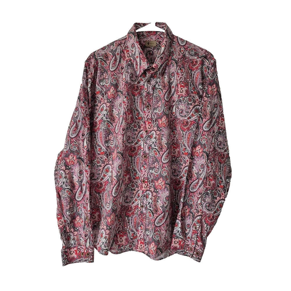 Gabicci Shirt Mens XL Red Paisley‎ Long Sleeve Button Down Dress VTG